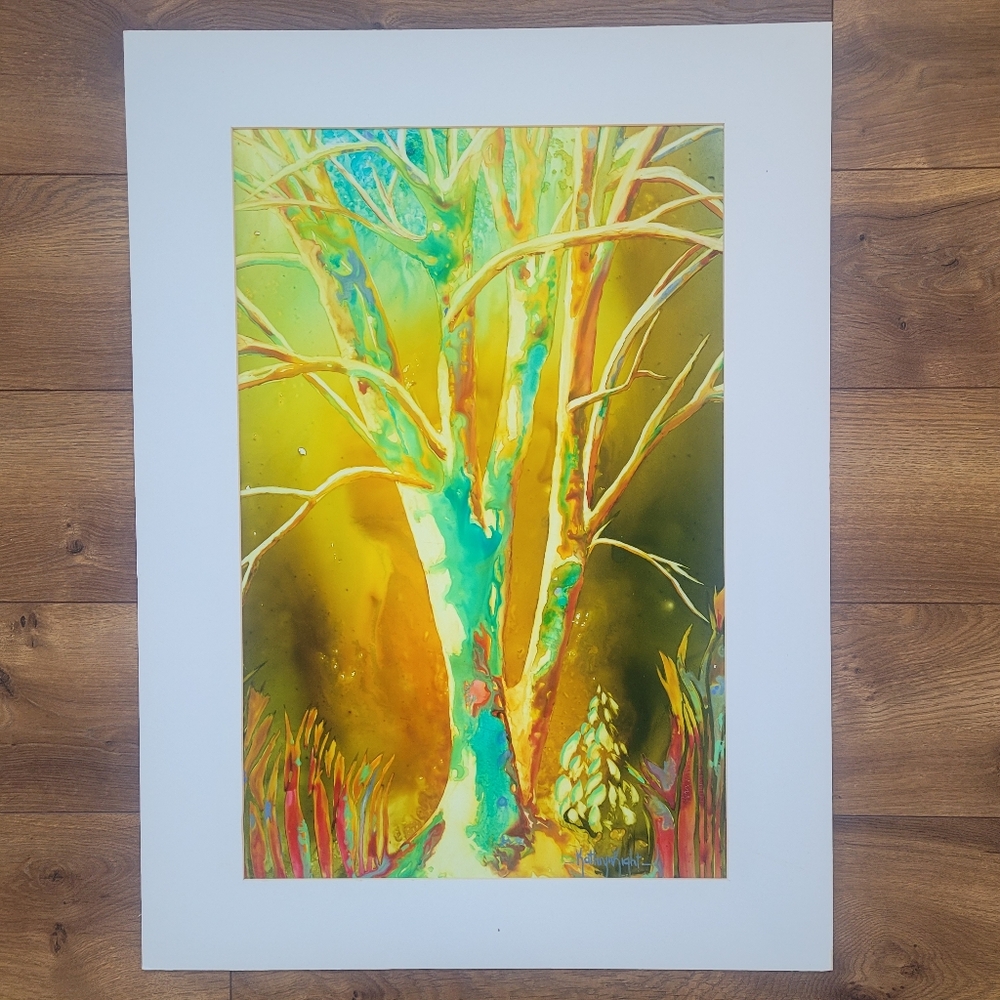 Original Watercolor Impressionist Tree on Yupo Paper. Size 24" x 18"